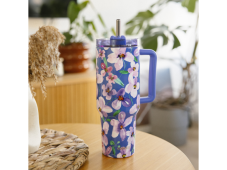 Quokka Termo hrnek z nerezové oceli s brčkem Stream Flower Dusk 1200 ml