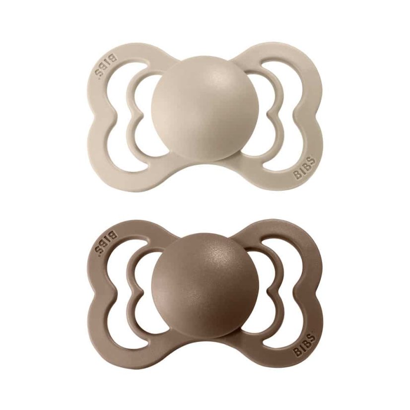BIBS Supreme simetrični silikonski dude 2 kosa - velikost 1 (slonokoščena / otroško roza)