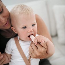 Mushie Silikonski prst za zobno ščetko 2 kosa (prašno modra/dafodil)