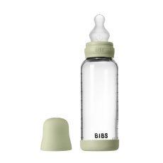 Skleněná antikolická láhev BIBS se silikonovou savičkou 240 ml (Sage)