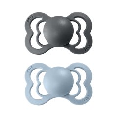 BIBS Supreme symetrické dudlíky ze silikonu 2ks - velikost 2 (Iron / Baby Blue)