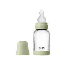Skleněná antikoliková láhev BIBS se silikonovou savičkou 120 ml (Baby Blue)