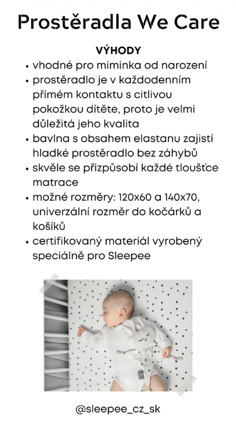 Prestieradlo Sleepee We Care do kočíka, košíka a kolísky čierne tečky / šedé tečky