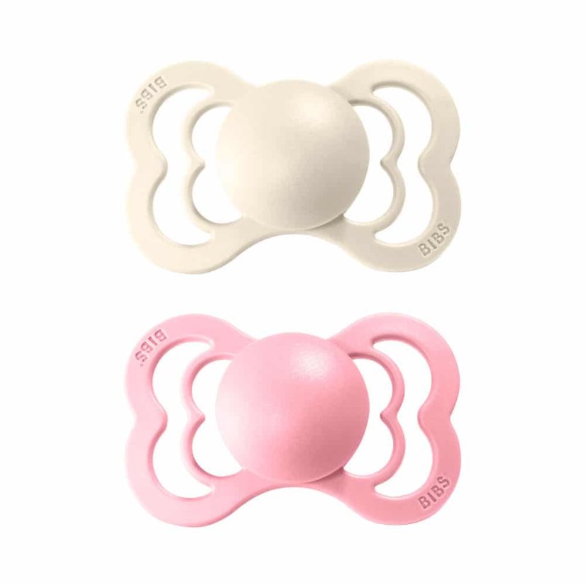 BIBS Supreme symetrické dudlíky z přírodního kaučuku 2ks - velikost 1 (Ivory / Baby Pink)