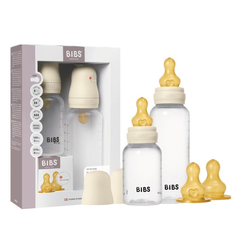 BIBS set antikolikových dojčenských fliaš s kaučukovým cumlíkom (Ivory)