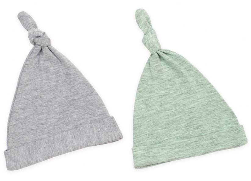 Detské čiapky - sada dvoch kusov pastelová šedá/pastelová mintová - Vek: 0 - 2 mesiacov