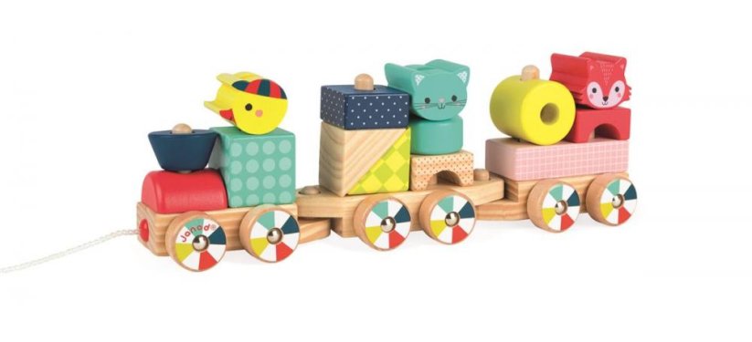 Janod Drevený vlak a motorická hračka Baby Forest