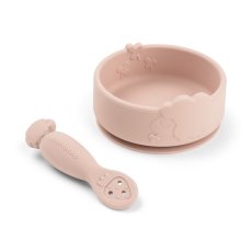 Silikonová Stick & Stay miska a lžička Sheepy - růžová