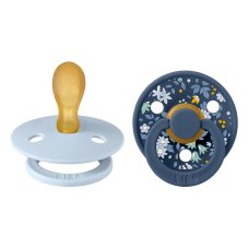BIBS x LIBERTY Barvno simetrične dude iz naravnega kavčuka 2 kosa - velikost 2 (Baby Blue / Steel Blue)