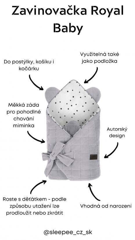 Zavinovačka Sleepee Royal Baby Swaddle Wrap ružová