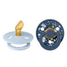BIBS x LIBERTY Barvni anatomski dude iz naravnega kavčuka 2 kosa - velikost 1 (Baby Blue / Steel Blue)