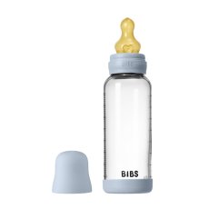 Skleněná antikolická láhev BIBS s gumovou savičkou 240 ml (Baby Blue)
