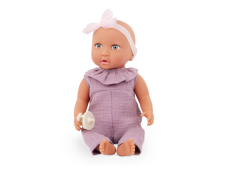 LullaBaby Bábika 35 cm v overale s čelenkou Lila