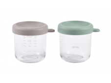 Beaba Skleněné kelímky na potraviny 2x 250 ml Zeleno-šedé