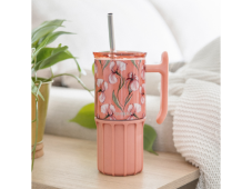 Quokka Nerezový termohrnček so slamkou Umi Floral Coral 720 ml