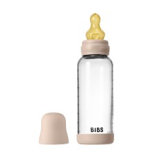 Skleněná antikolická láhev BIBS s gumovou savičkou 240 ml (Blush)
