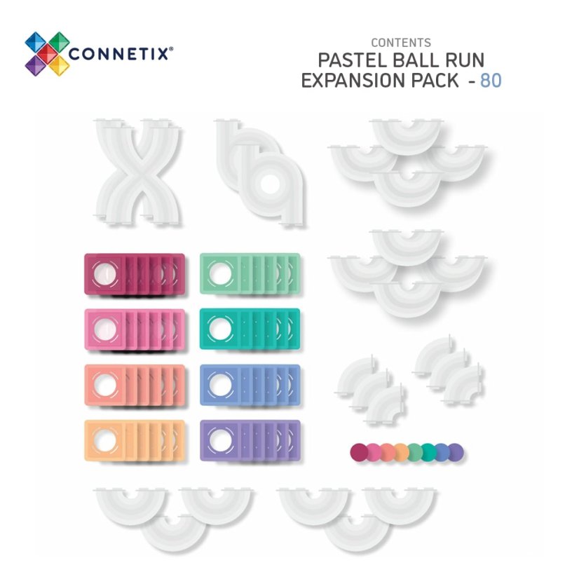 Connetix Magnetická stavebnica Pastel Ball Run Pack ROZŠÍRENIE 80 ks