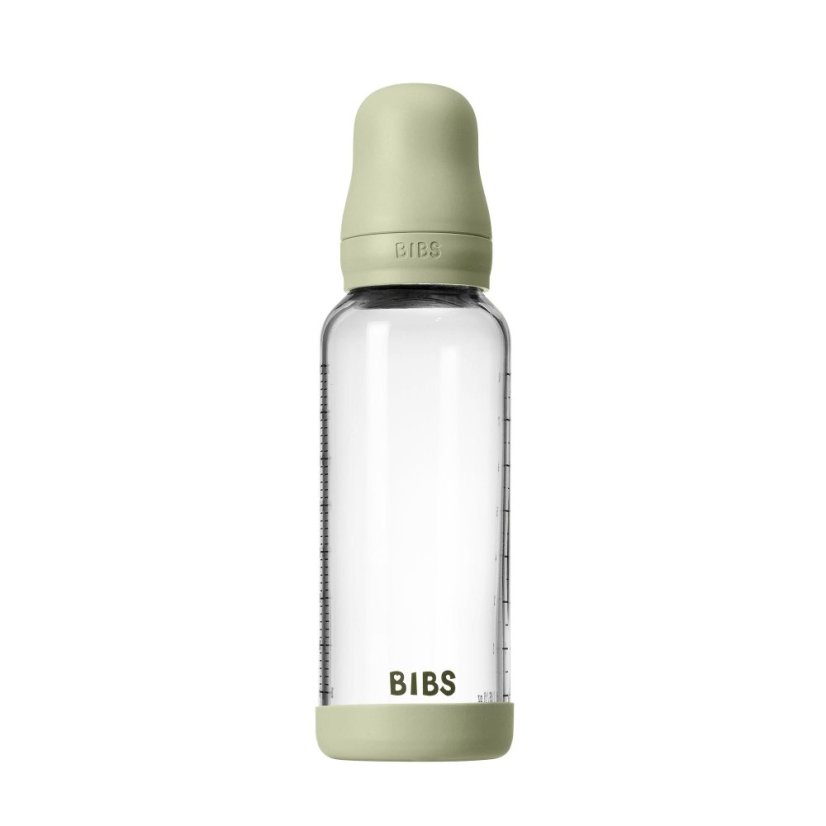 BIBS antikoliková sklenená fľaša so silikónovým cumlíkom 240ml (Sage)