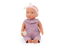 LullaBaby Bábika 35 cm v overale s čelenkou Lila