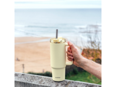 Quokka Nerezový termohrnček so slamkou Vibe Pastel Yellow 880 ml