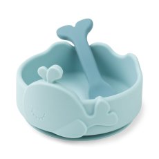 Silicone Stick&Stay miska & baby lžička Wally - modrá