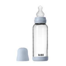 Skleněná antikoliková láhev BIBS se silikonovou savičkou 240 ml (Baby Blue)