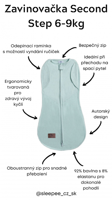 Zavinovačka Sleepee Second Step Swaddle s čiapočkou zadarmo svetlo šedá