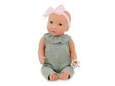 LullaBaby Bábika 35 cm v overale s čelenkou