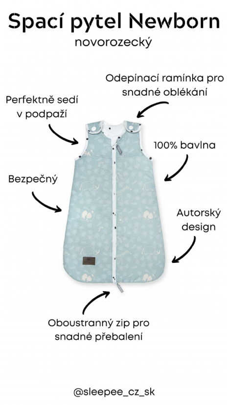 Spací vak Sleepee Newborn Bohemian Green