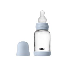 Skleněná antikoliková láhev BIBS se silikonovou savičkou 120 ml (Baby Blue)