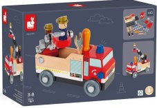 Janod Dřevěné auto a stavebnice Hasiči BricoKids