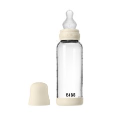 Skleněná antikoliková láhev BIBS se silikonovou savičkou 240 ml (slonová kost)