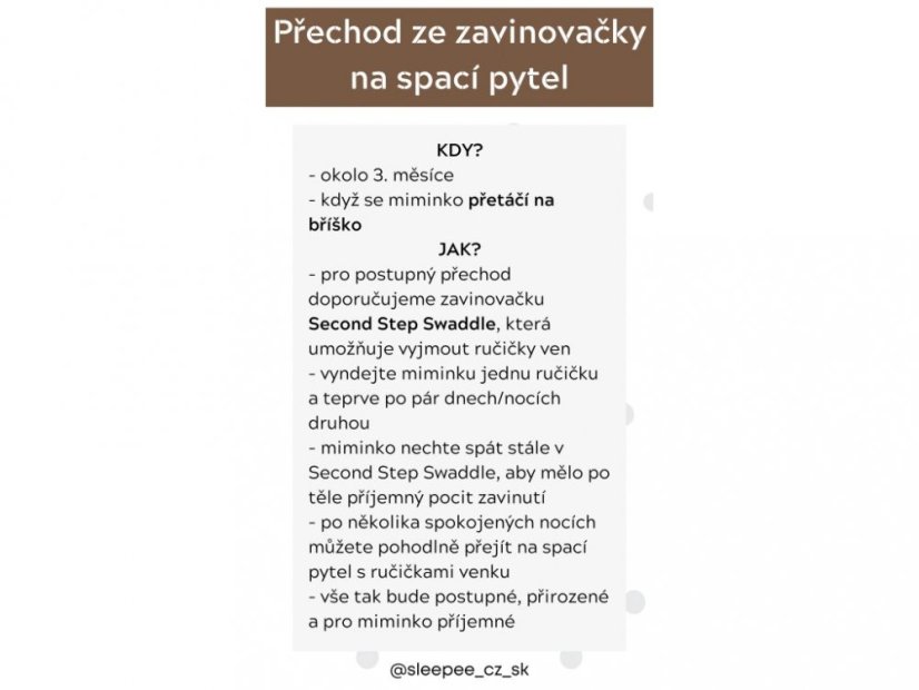 Zavinovačka Sleepee Second Step Swaddle s čiapočkou zadarmo Bodky čierne