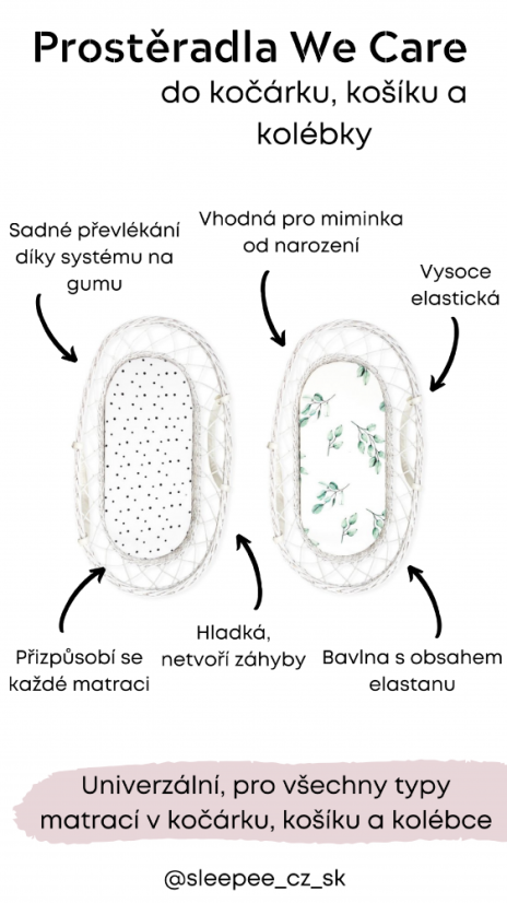 Prestieradlo Sleepee We Care do kočíka, košíka a kolísky tečky/Bloom