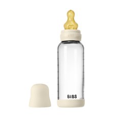 Skleněná antikolická láhev BIBS s gumovou savičkou 240 ml (slonová kost)