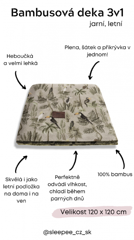 Bambusová deka/šatka Sleepee Bamboo 3v1 Jungle Khaki