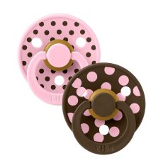 BIBS STUDIO Colour Polka cumlíky z prírodného kaučuku 2ks - veľkosť 1 (Baby Pink / Mocha)