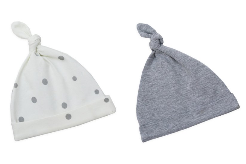 Detské čiapky - sada dvoch kusov pastelová šedá / šedé tečky - Vek: 0 - 2 mesiacov