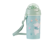 KikkaBoo Hrnček so silikónovou slamkou a popruhom 450ml Music Fest Mint