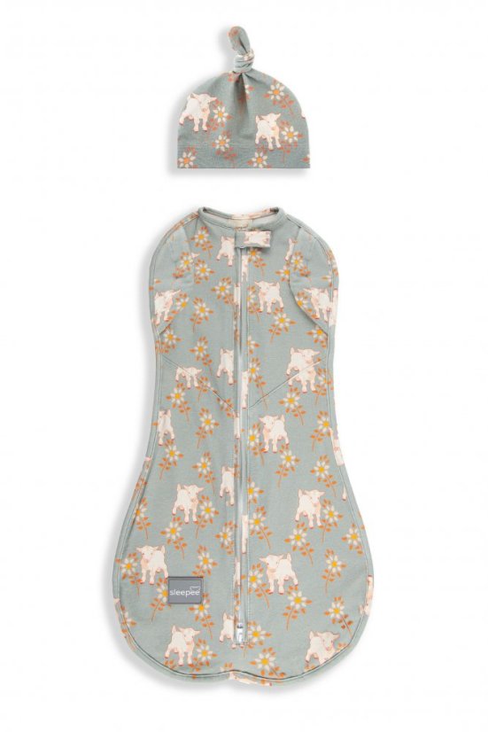 Zavinovačka Sleepee Second Step Swaddle s čiapočkou zadarmo Vintage Animals Sky Blue