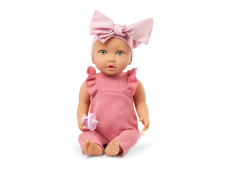 LullaBaby Bábika 35 cm v overale s čelenkou Lila