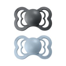 BIBS Supreme symetrické dudlíky ze silikonu 2ks - velikost 1 (Iron / Baby Blue)