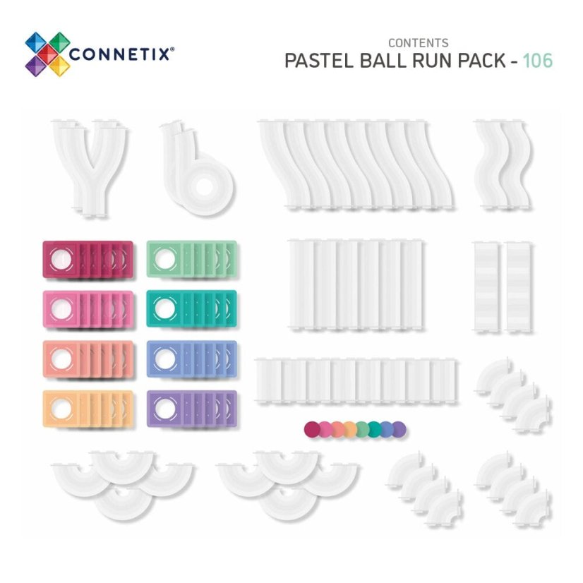 Connetix Magnetická stavebnica Pastel Ball Run Pack 106 ks