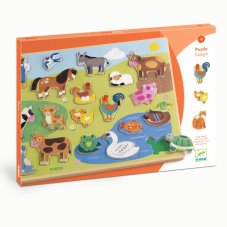 Djeco Drevené edukačné puzzle Farmárske zvieratká