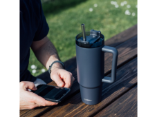 Quokka Termo hrnek z nerezové oceli s brčkem Stream Black 950 ml