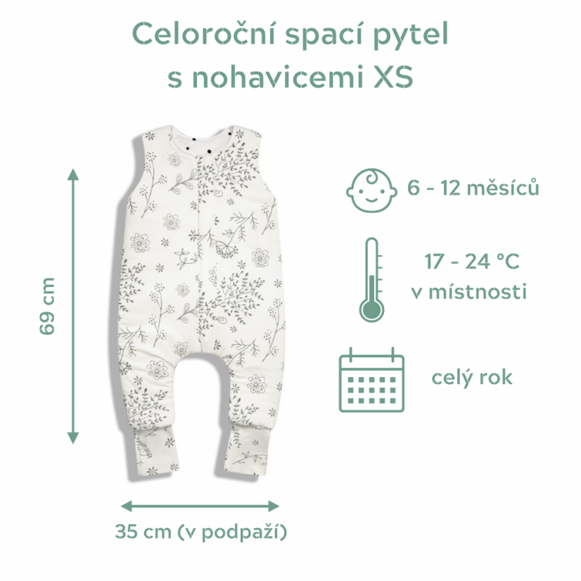 Celoroční spací pytel s nohavicemi Sleepee Jungle Bird/Černé tečky XS