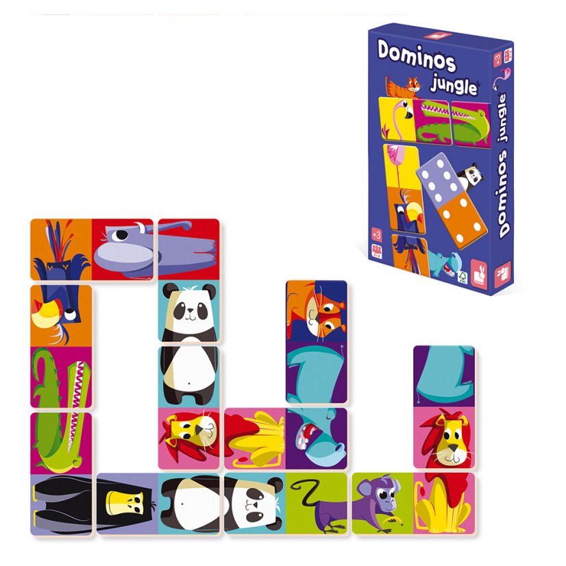 Janod Otroško dvostransko domino Džungla z živalmi 28 kart