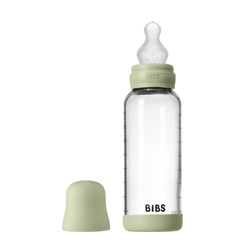 BIBS antikoliková sklenená fľaša so silikónovým cumlíkom 240ml (Sage)