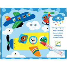 DJECO Ukrytí na obloze: magické vybarvování vodou, 4 obrázky siluetové+štětec s filcovým hrotem