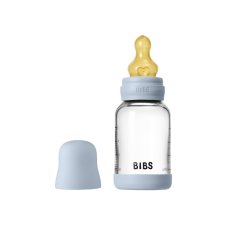 Skleněná antikolická láhev BIBS s gumovou savičkou 120 ml (Baby Blue)